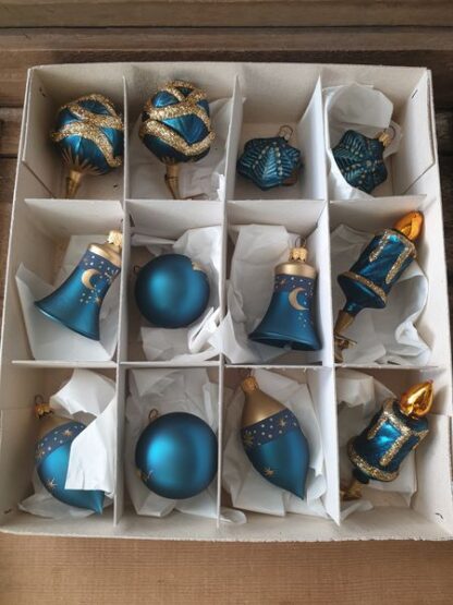 Vintage kerstversiering blauw goud