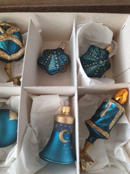 Vintage kerstversiering blauw goud - Afbeelding 4