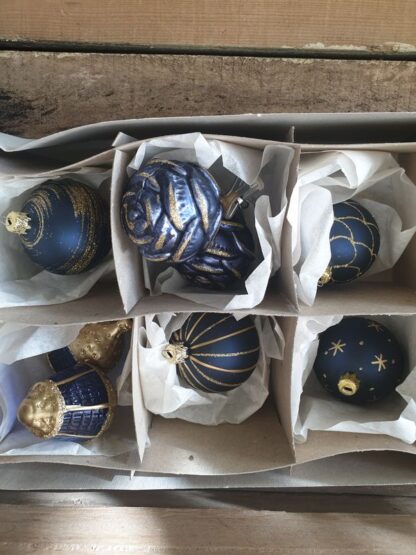 Vintage kerstversiering blauw goud