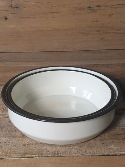 Vintage emaille schalen wit met bruine bies - Afbeelding 2