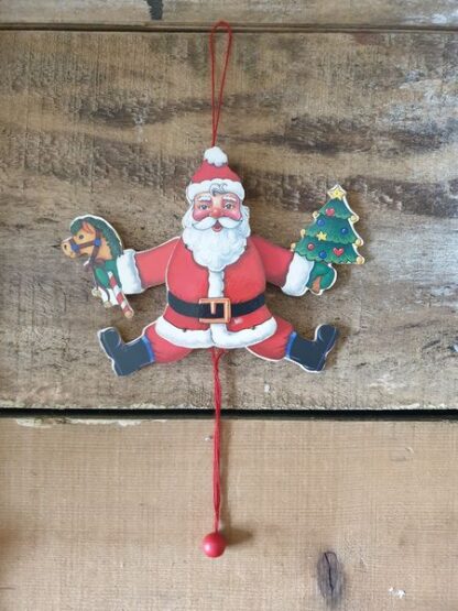 Vintage houten kerstman trekpop
