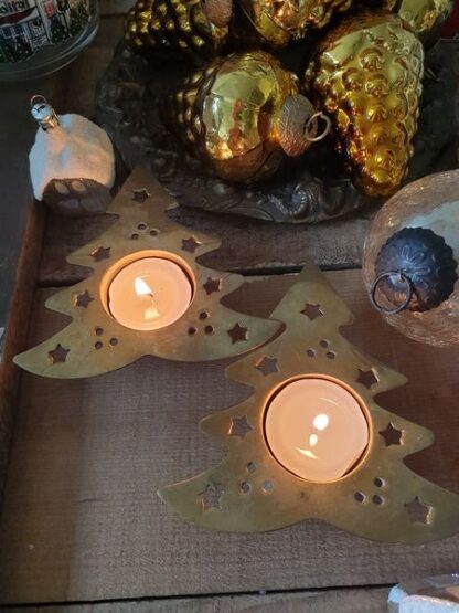 Vintage messing waxinelichthouders kerstboom