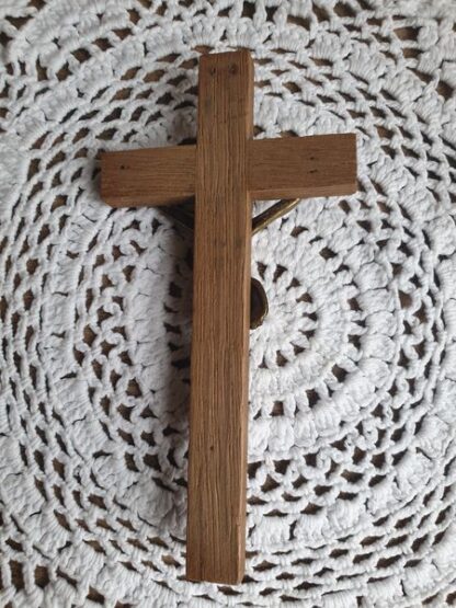 Houten kruis messing beeldje INRI - Afbeelding 2