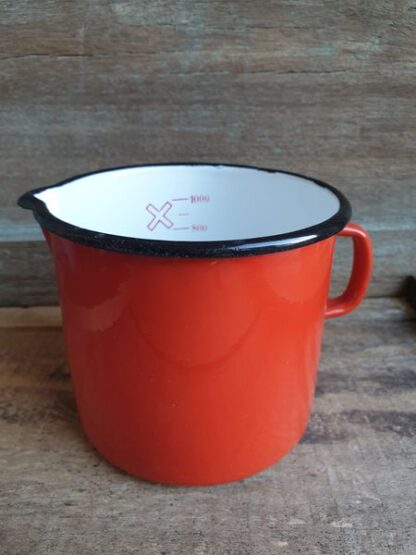 Rood emaille maatbeker inhoud 1 liter