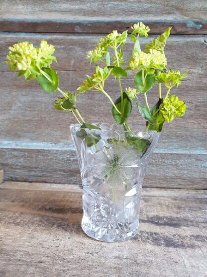 Vintage vaasje glas gegraveerde bloemen