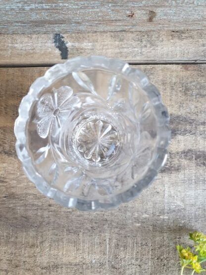 Vintage vaasje glas gegraveerde bloemen - Afbeelding 4