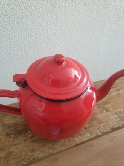 Vintage rood emaille keteltje - Afbeelding 4