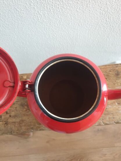 Vintage rood emaille keteltje - Afbeelding 3
