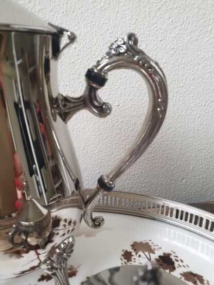 Vintage verzilverde koffiekan, suikerpot, melkkan op pootjes - Afbeelding 6
