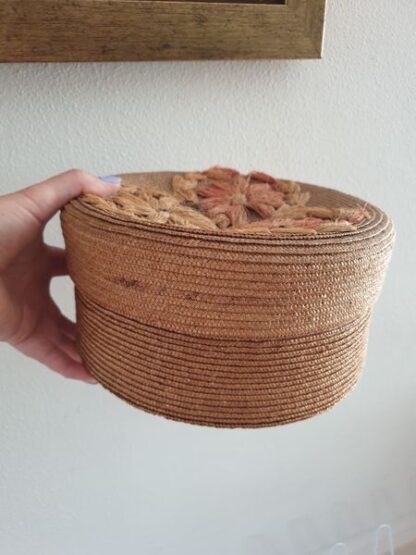 Vintage ronde rieten opbergmand - Afbeelding 4