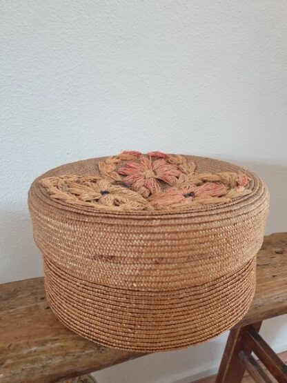 Vintage ronde rieten opbergmand