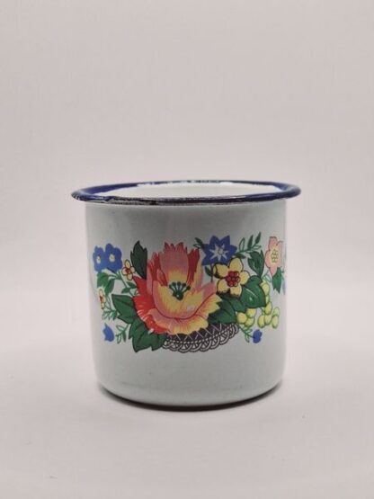 Oud emaille mokje met bloemen motief - Afbeelding 3