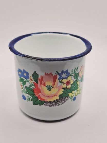 Oud emaille mokje met bloemen motief - Afbeelding 2