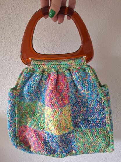 Vintage handtas gehaakt kleuren