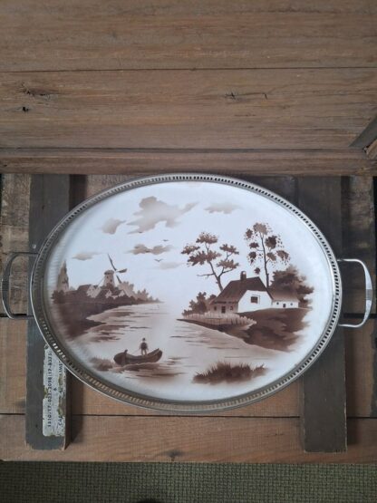 Vintage ovaal dienblad landschap