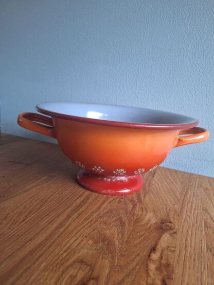 Set oude emaille pannen vergiet oranje - Afbeelding 2