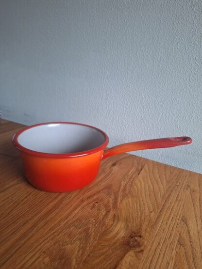 Set oude emaille pannen vergiet oranje - Afbeelding 4