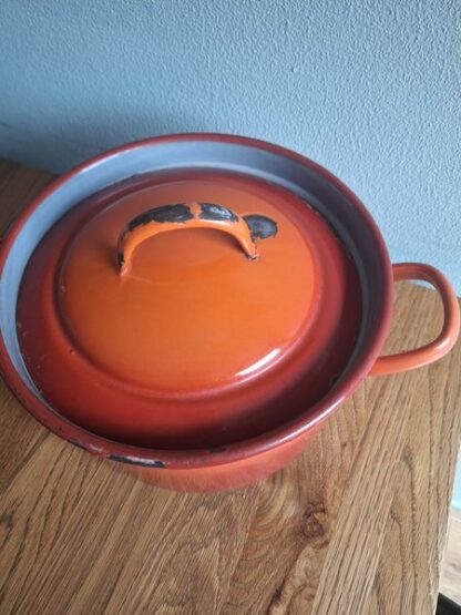 Set oude emaille pannen vergiet oranje - Afbeelding 7