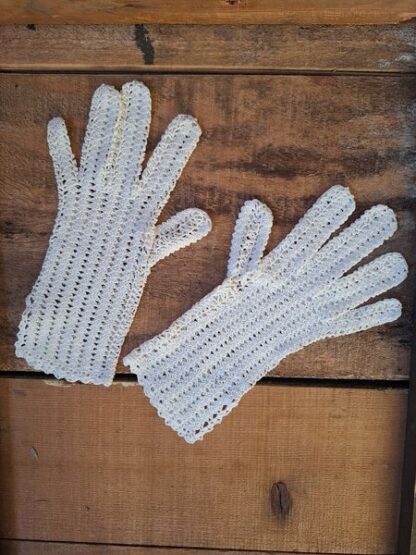 Oude gehaakte handschoenen wit - Afbeelding 3