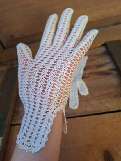 Oude gehaakte handschoenen wit - Afbeelding 2