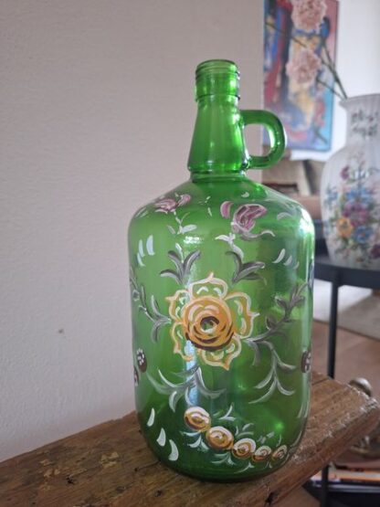 Vintage beschilderde vaas groen