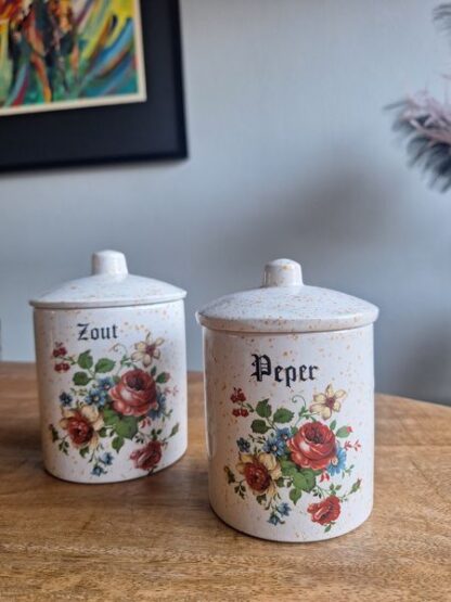 Vintage voorraadpotten peper en zout