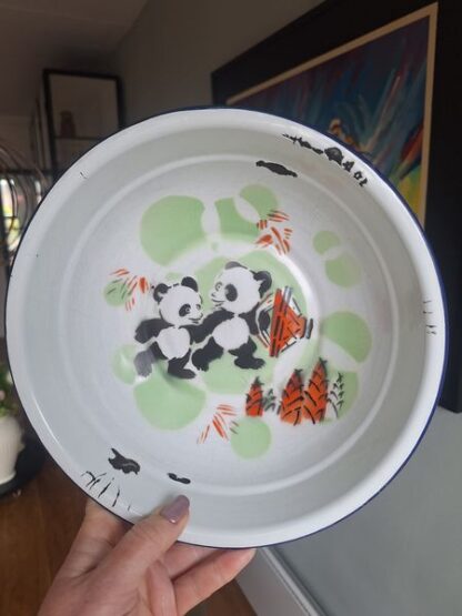 Vintage emaille schaal panda