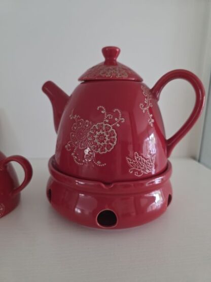 Vintage theepot koffiepot rood - Afbeelding 3
