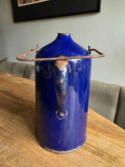 Vintage blauw emaille kan petroleum 2 liter - Afbeelding 4