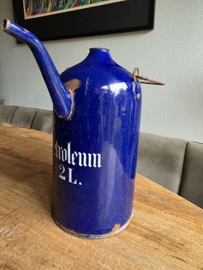 Vintage blauw emaille kan petroleum 2 liter - Afbeelding 6