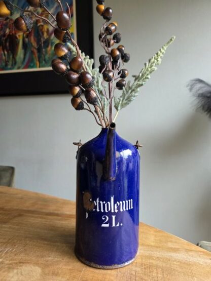 Vintage blauw emaille kan petroleum 2 liter - Afbeelding 2