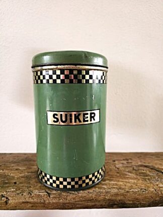 Vintage groen voorraadblik suiker