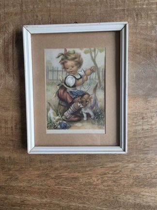 Vintage prent kind met katjes