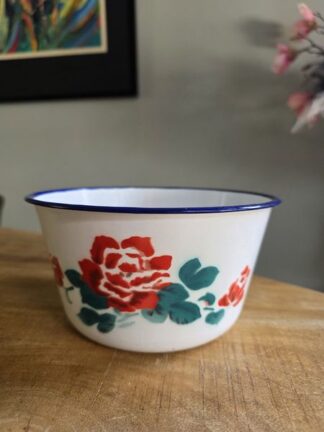 Vintage emaille kom rozen
